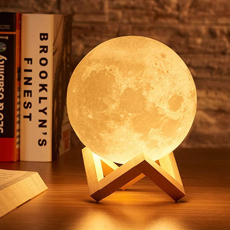Lampe Lune 3D LED avec Support Bois